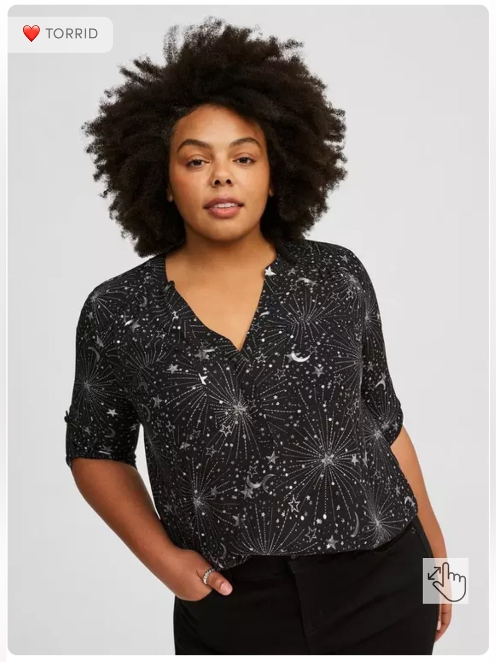 Torrid Black Star Cluster Harper 3/4 Sleeve Blouse